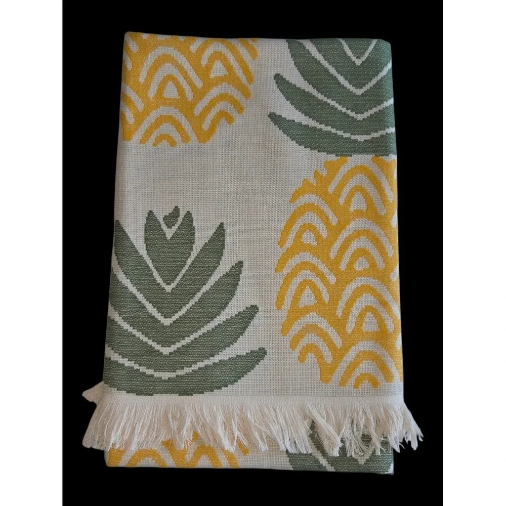 Bianca Pineapple Cotton Beach Towel Yellow Green Jacquard Weave Made in Portugal